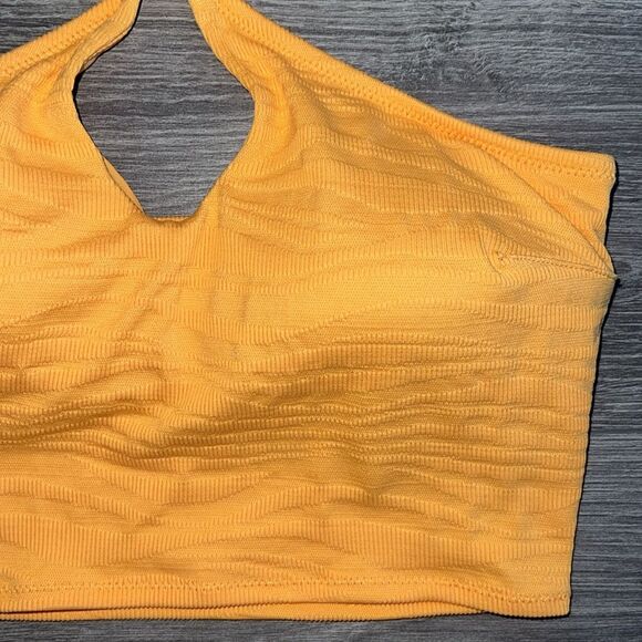 AERIE Bandeau Bikini Top XS Ribbed Orange Keyhole Halter Neck Y2K Beach Summer - Picture 4 of 8